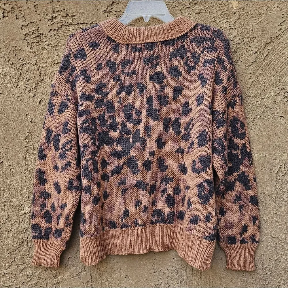 Aerie Animal Print Oversized Long Sleeve Crew Neck Sweater Size XS